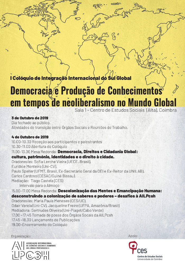 Democracia e Produção de Conhecimentos em tempos de neoliberalismo no Mundo Global<span id="edit_25948"><script>$(function() { $('#edit_25948').load( "/myces/user/editobj.php?tipo=evento&id=25948" ); });</script></span>