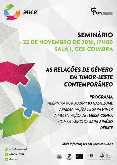 As relações de género em Timor-Leste contemporâneo<span id="edit_14613"><script>$(function() { $('#edit_14613').load( "/myces/user/editobj.php?tipo=evento&id=14613" ); });</script></span>