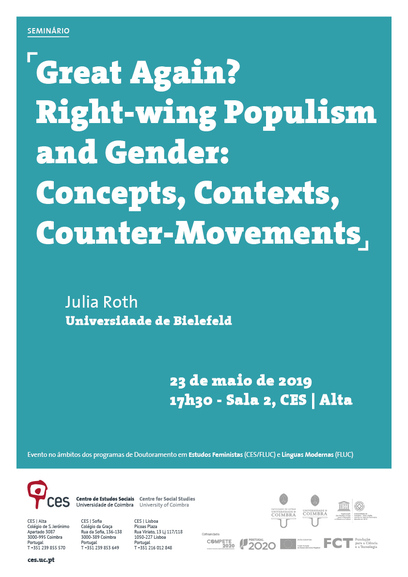 Great Again? Right-wing Populism and Gender: Concepts, Contexts, Counter-Movements<span id="edit_25032"><script>$(function() { $('#edit_25032').load( "/myces/user/editobj.php?tipo=evento&id=25032" ); });</script></span>