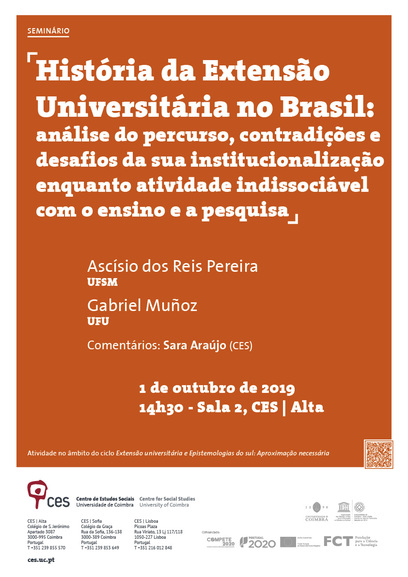 História da Extensão Universitária no Brasil: análise do percurso, contradições e desafios da sua institucionalização enquanto atividade indissociável com o ensino e a pesquisa<span id="edit_25740"><script>$(function() { $('#edit_25740').load( "/myces/user/editobj.php?tipo=evento&id=25740" ); });</script></span>