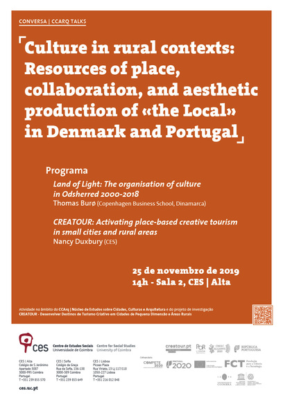 Culture in rural contexts: Resources of place, collaboration, and aesthetic production of «the Local» in Denmark and Portugal<span id="edit_27079"><script>$(function() { $('#edit_27079').load( "/myces/user/editobj.php?tipo=evento&id=27079" ); });</script></span>
